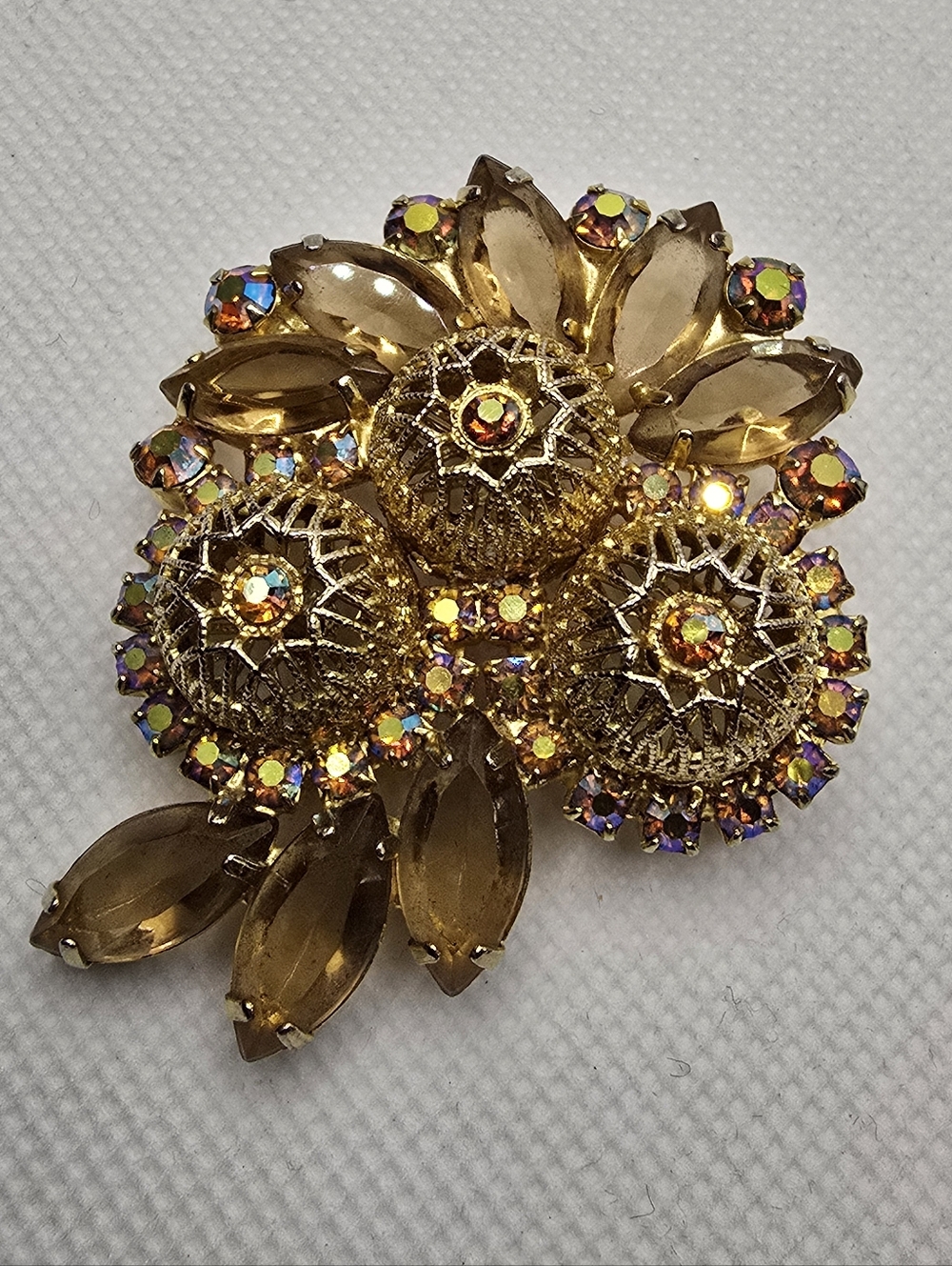Juliana D&E Topaz Filagree Flower Bouquet Brooch Verified